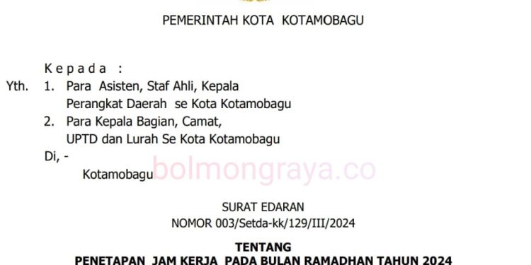 Catat! Berikut Jam Kerja ASN Pemkot Kotamobagu Selama Bulan Ramadhan