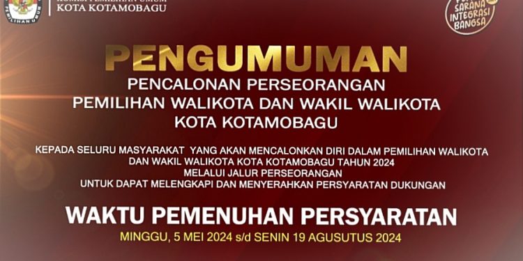 Diumumkan KPU, Berikut Persyaratan Dukungan Calon Perseorangan untuk Pilwako Kotamobagu 2024