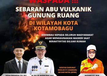 Dampak Sebaran Abu Vulkanik Gunung Ruang, BPBD Imbau Masyarakat Kotamobagu Gunakan Masker