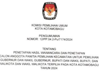 Resmi Diumumkan Berikut PPK Terpilih Hasil Seleksi KPU Kotamobagu