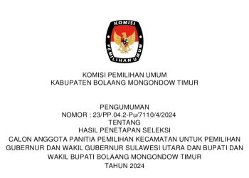 KPU Boltim Resmi Umumkan PPK Terpilih untuk Pilkada 2024
