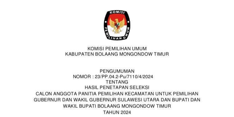 KPU Boltim Resmi Umumkan PPK Terpilih untuk Pilkada 2024