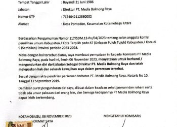 Terpilih Jadi KPU Kota Kotamobagu, Direktur PT. Media Bolmong Raya Mundur