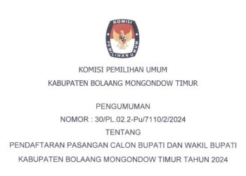 Resmi Diumumkan KPU Boltim, Berikut Ketentuan Pendaftaran Paslon Bupati dan Wakil Bupati