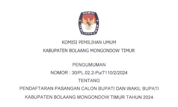 Resmi Diumumkan KPU Boltim, Berikut Ketentuan Pendaftaran Paslon Bupati dan Wakil Bupati