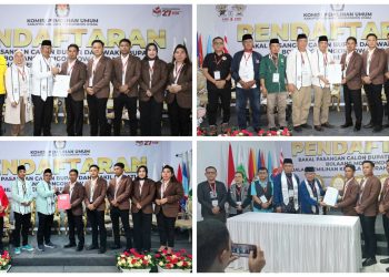 Foto : Saat keempat bakal pasangan calon melakukan serah terima berkas pendaftaran di KPUD Bolmut