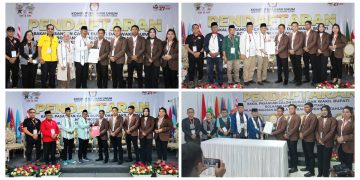 Foto : Saat keempat bakal pasangan calon melakukan serah terima berkas pendaftaran di KPUD Bolmut