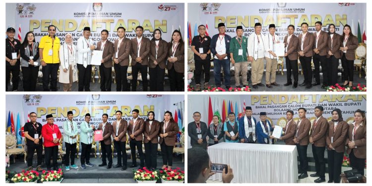 Foto : Saat keempat bakal pasangan calon melakukan serah terima berkas pendaftaran di KPUD Bolmut