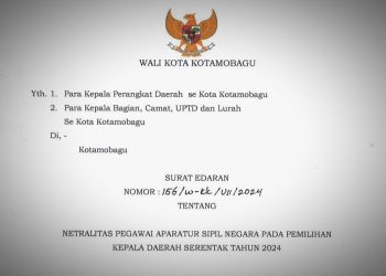 Terbitkan Surat Edaran, ASN Pemkot Kotamobagu Diminta Netral Dalam Pilkada Serentak 2024