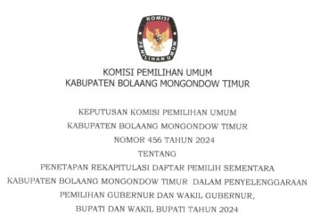 Gelar Rapat Pleno Terbuka, KPU Boltim Tetapkan 62.457 DPS Pilkada Tahun 2024