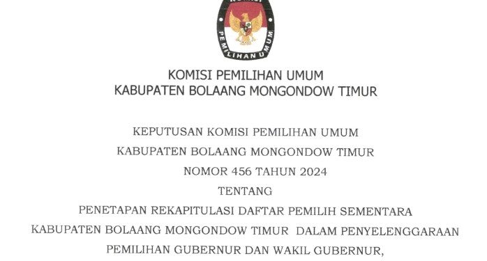 Gelar Rapat Pleno Terbuka, KPU Boltim Tetapkan 62.457 DPS Pilkada Tahun 2024