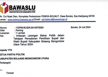 Foto : Imabuan Bawaslu Bolmut terkait Larangan Praktik Mahar Politik