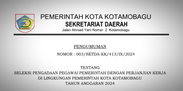 Kuota 751 Formasi, Pemkot Kotamobagu Buka Seleksi PPPK Tahun 2024