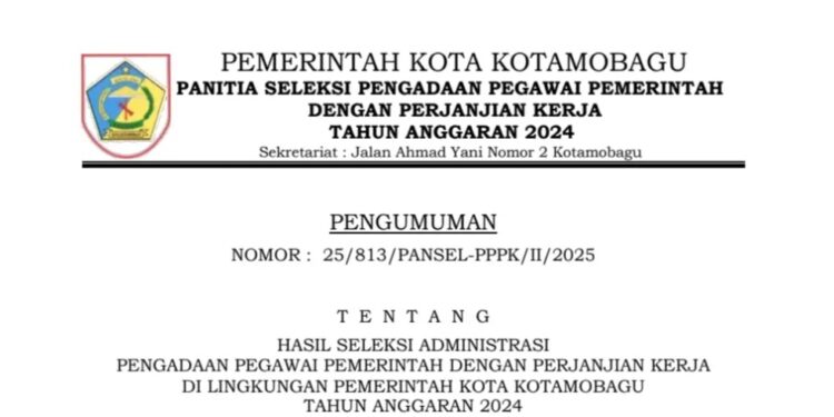 Resmi Diumumkan, Berikut Hasil Seleksi Administrasi PPPK Pemkot Kotamobagu