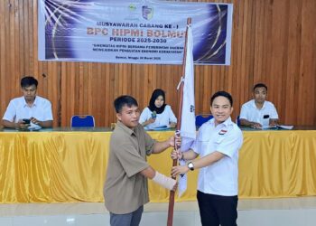 Foto : Safrizal Walahe saat terpilih secara aklamasi pada Muscab Ke-I BPC HIPMI Bolmut periode 2025 - 2030.