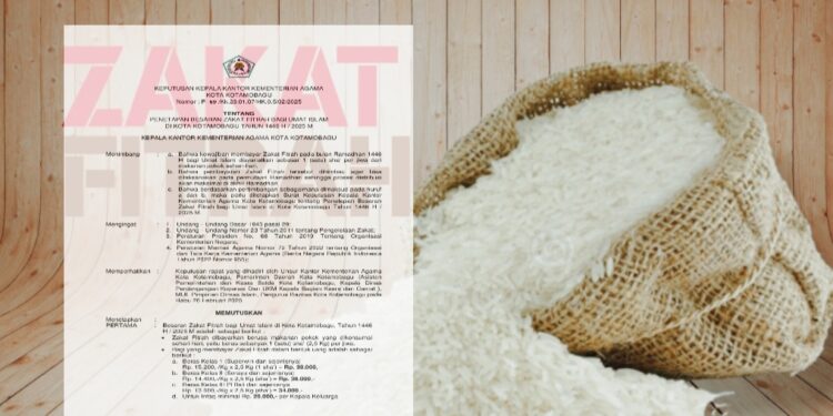 Berikut Penetapan Zakat Fitrah 1446 Hijriah bagi Umat Muslim di Kotamobagu