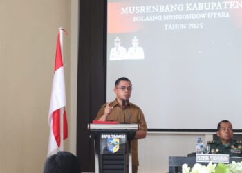 Foto : Bupati Bolmut, Sirajudin Lasen, saat menyampaikan sambutannya pada Musrenbang RKPD Bolmut tahun 2026