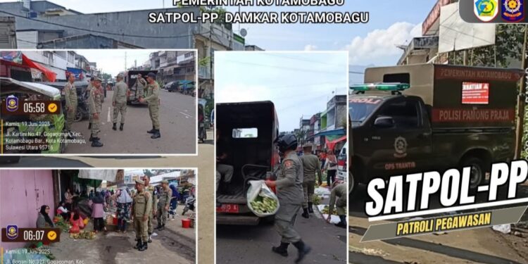Jaga Trantibum, Personil Satpol-PP Intensifkan Patroli Kawasan Pasar 23 Maret Kotamobagu