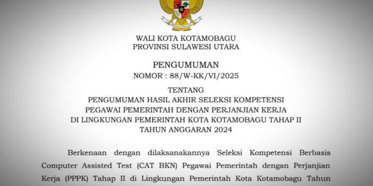 Resmi Diumumkan, ini Hasil Seleksi Kompetensi PPPK Pemkot Kotamobagu Gelombang II Tahun 2024