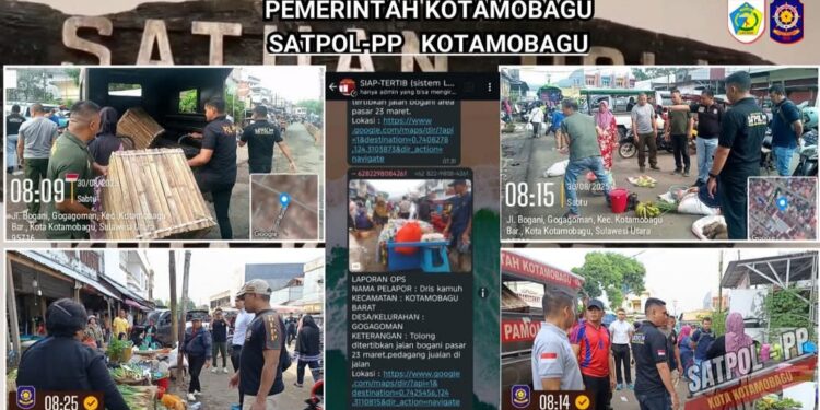 Gunakan Bahu Jalan, Satpol PP Kotamobagu Tertibkan PKL di Pasar 23 Maret