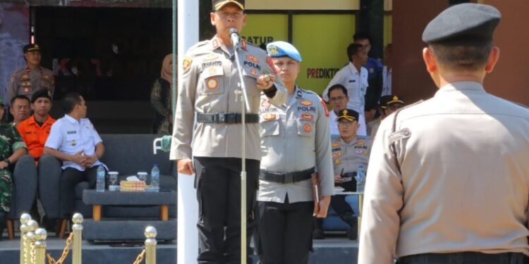 Bacakan Amanat Kapolri, Kapolres Kotamobagu Pimpin Apel Pasukan Penanggulangan Bencana