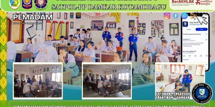 Damkar Kotamobagu Edukasi Aplikasi “Siap Tertib” di SMK 23 Maret Kotamobagu