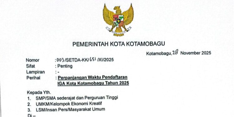 Tahapan Pendaftaran Lomba IGA Kota Kotamobagu 2025 Kembali Diperpanjang
