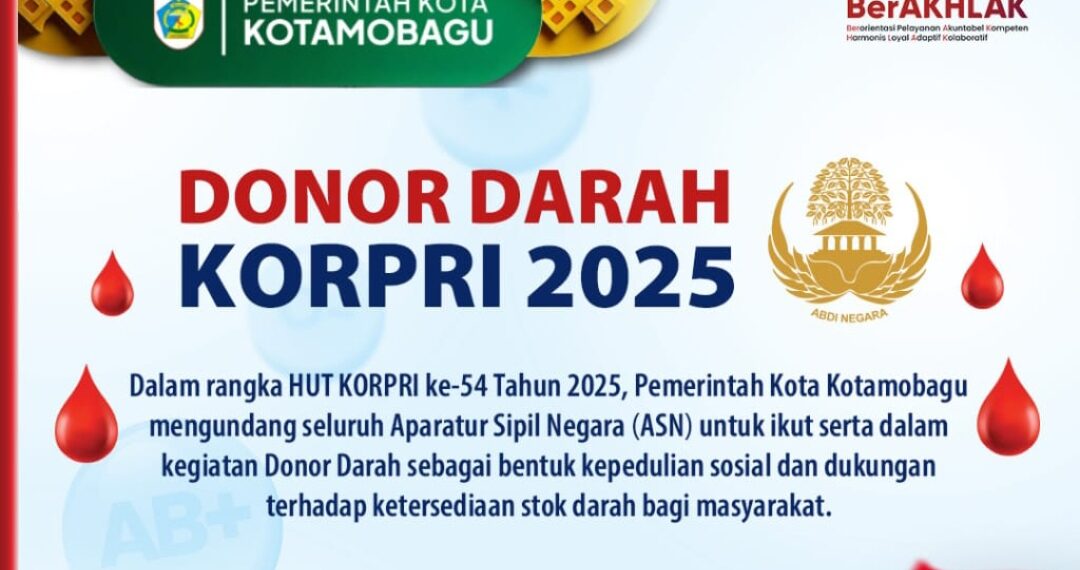 Maknai HUT KORPRI ke 54, Besok Pemkot Kotamobagu Gelar Baksos Donor Darah