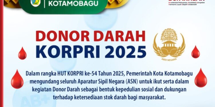 Maknai HUT KORPRI ke 54, Besok Pemkot Kotamobagu Gelar Baksos Donor Darah